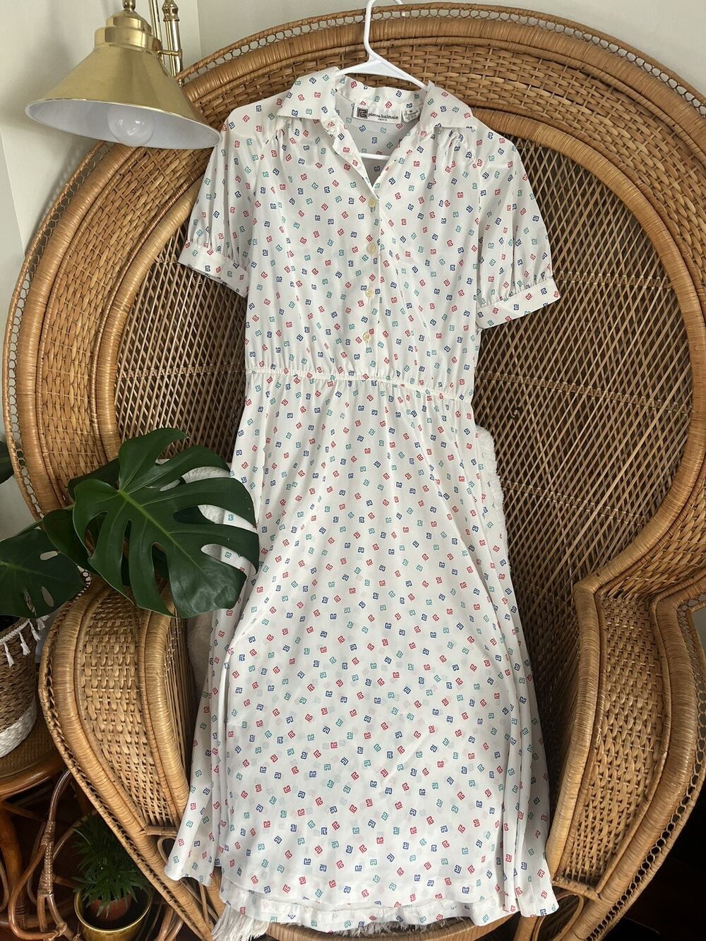 Vintage Balmain Dress Monogram Print Pierre Balmain Modest 60s 90s